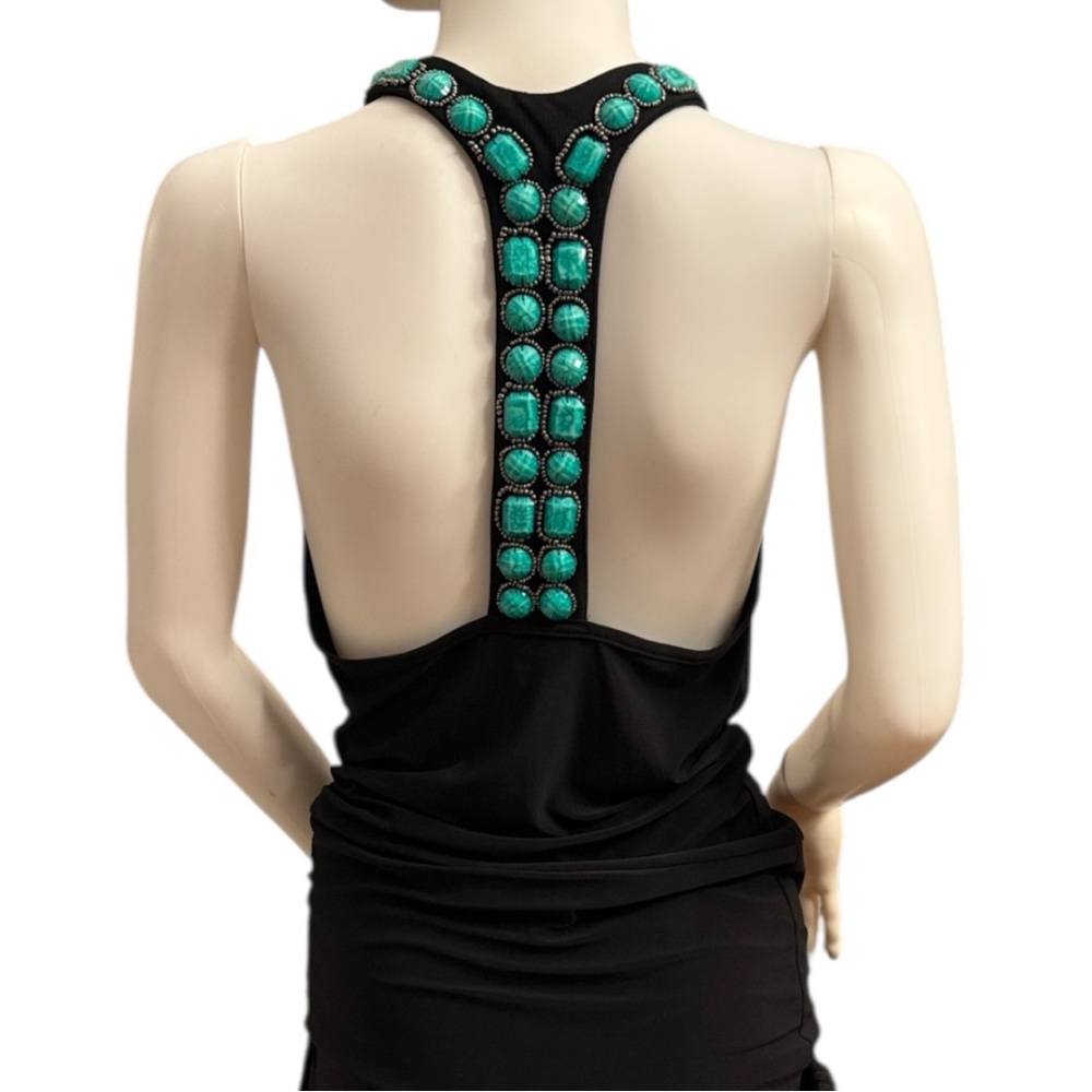 Linda Segal Black Halter Blouse Beaded Size Small